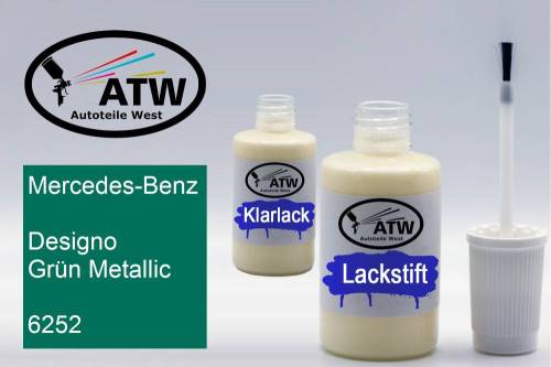 Mercedes-Benz, Designo Grün Metallic, 6252: 20ml Lackstift + 20ml Klarlack - Set, von ATW Autoteile West.